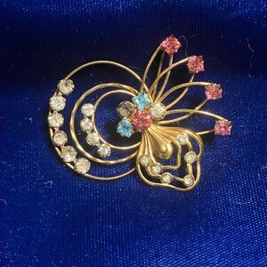 Vintage Harry Iskin Rhinestone 12k Gold Filled brooch Pin